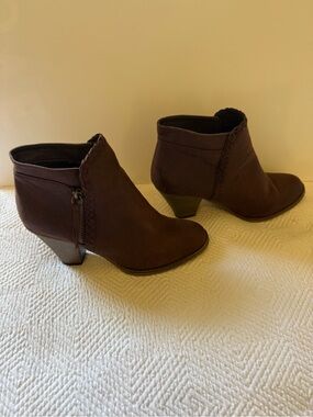 MIA Kori Dark Brown Braided Trim Ankle Booties with Side Zip